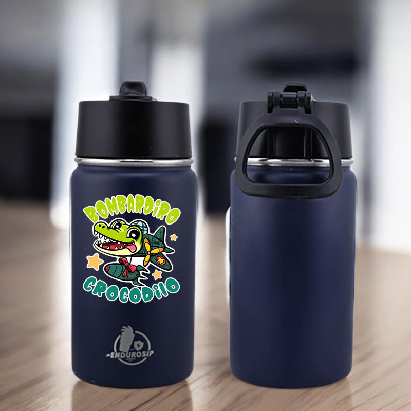 EnduroSip® 12 oz Water Bottle – Bombardiro Crocodilo Italian Brainrot | Single-Sided UVDTF 3D Permastickers