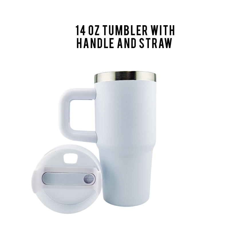 14 oz Stainless Steel Tumbler With Handle – Frozen-Inspired | Single-Sided Double UVDTF 3D Permastickers | Vacuum Insulated & BPA-Free