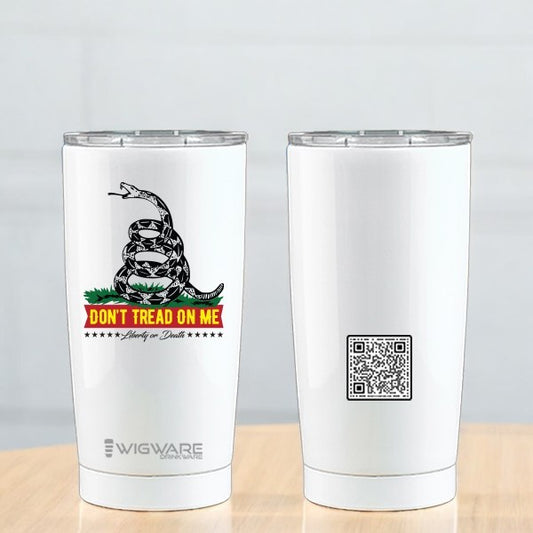 Don’t Tread on Me – Liberty or Death 20 oz Stainless Steel Tumbler (White) | EnduroSip™