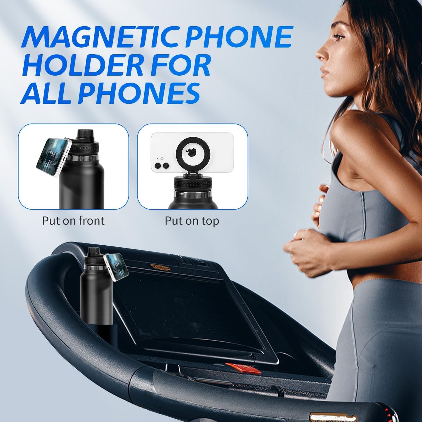 RN Nurse Vibes Magnetic Lid 950 ml Large Capacity Stainless Steel Vacuum Cup, Portable Handle, Sports Water Bottle Black with Magnetic Phone Holder