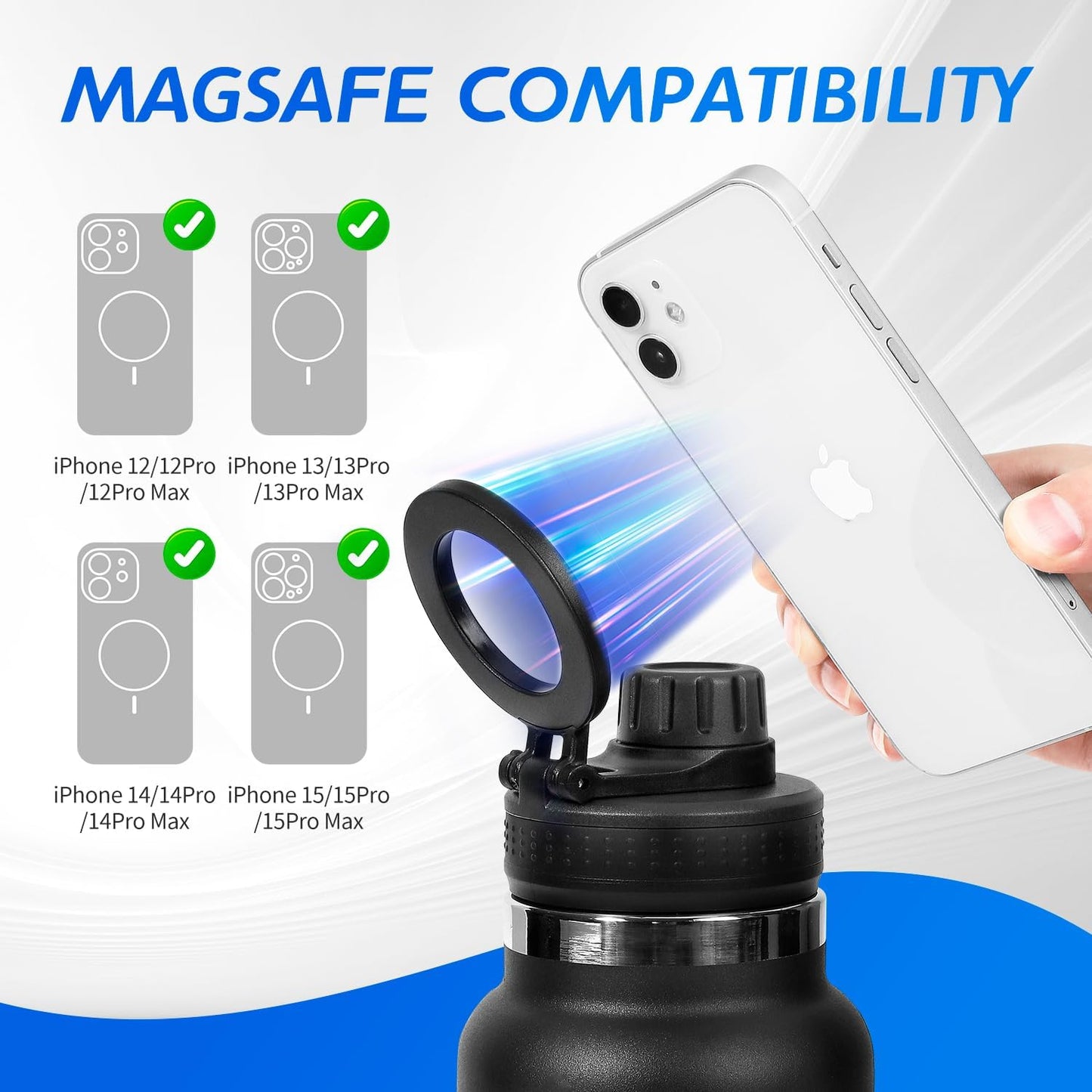 RN Nurse Vibes Magnetic Lid 950 ml Large Capacity Stainless Steel Vacuum Cup, Portable Handle, Sports Water Bottle Black with Magnetic Phone Holder
