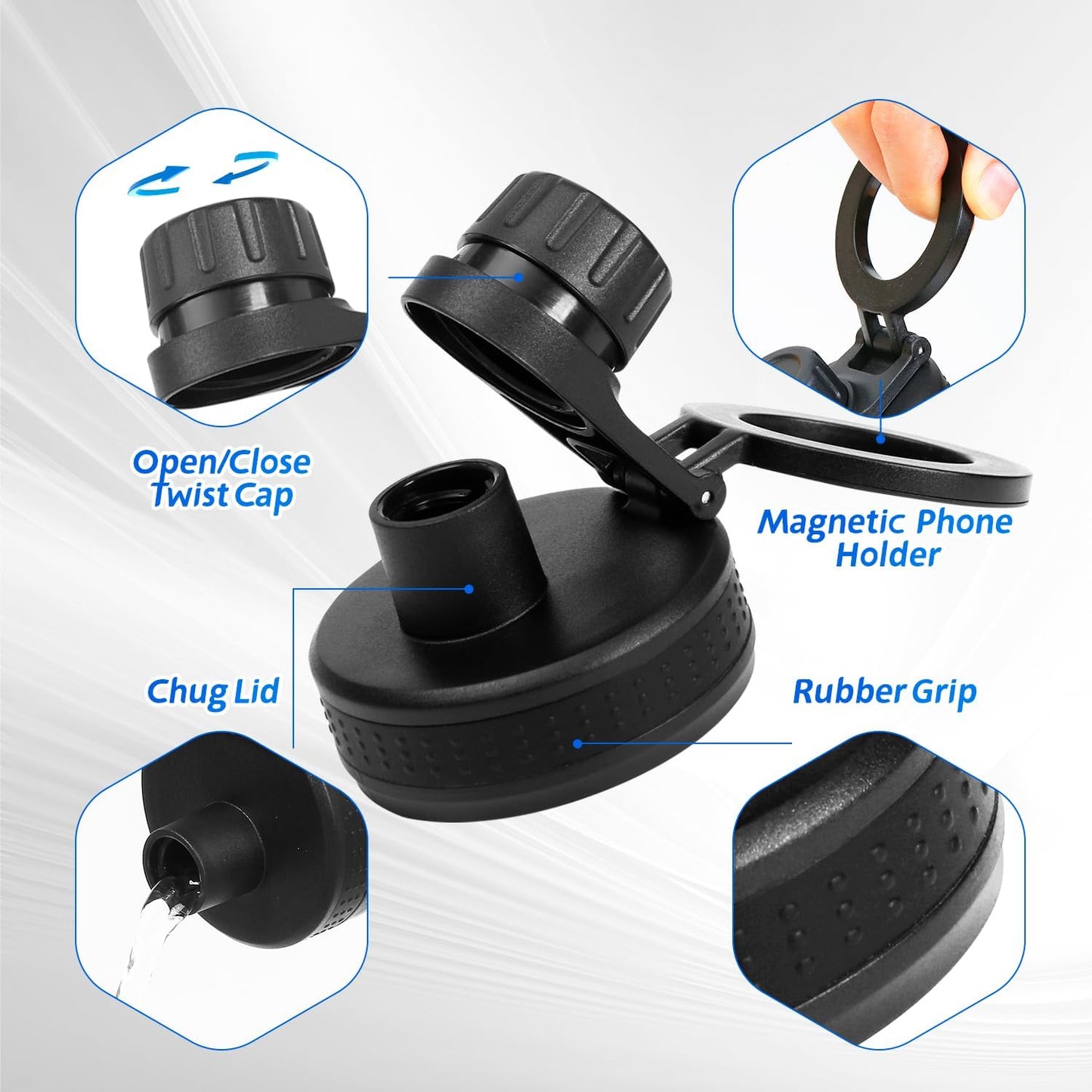 RN Nurse Vibes Magnetic Lid 950 ml Large Capacity Stainless Steel Vacuum Cup, Portable Handle, Sports Water Bottle Black with Magnetic Phone Holder