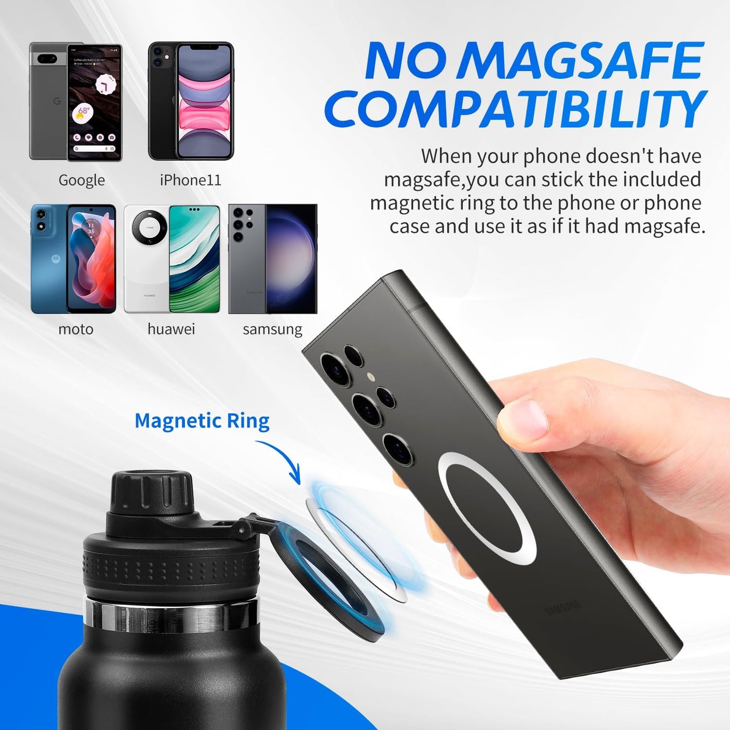 RN Nurse Vibes Magnetic Lid 950 ml Large Capacity Stainless Steel Vacuum Cup, Portable Handle, Sports Water Bottle Black with Magnetic Phone Holder
