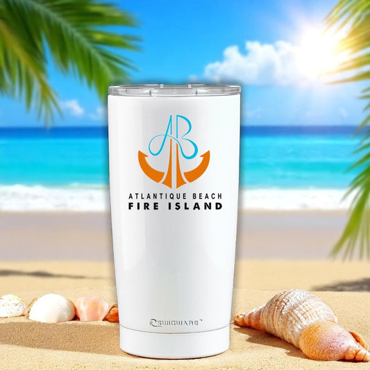 Atlantique Beach Fire Island  Blue Anchor 20 oz Stainless Steel Tumbler White