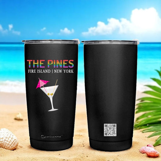 Fire Island Pines 20 oz Stainless Steel Tumbler 18/8 , Fits Cup Holders, Sweat Free, BPA Free, Rubber Bottom