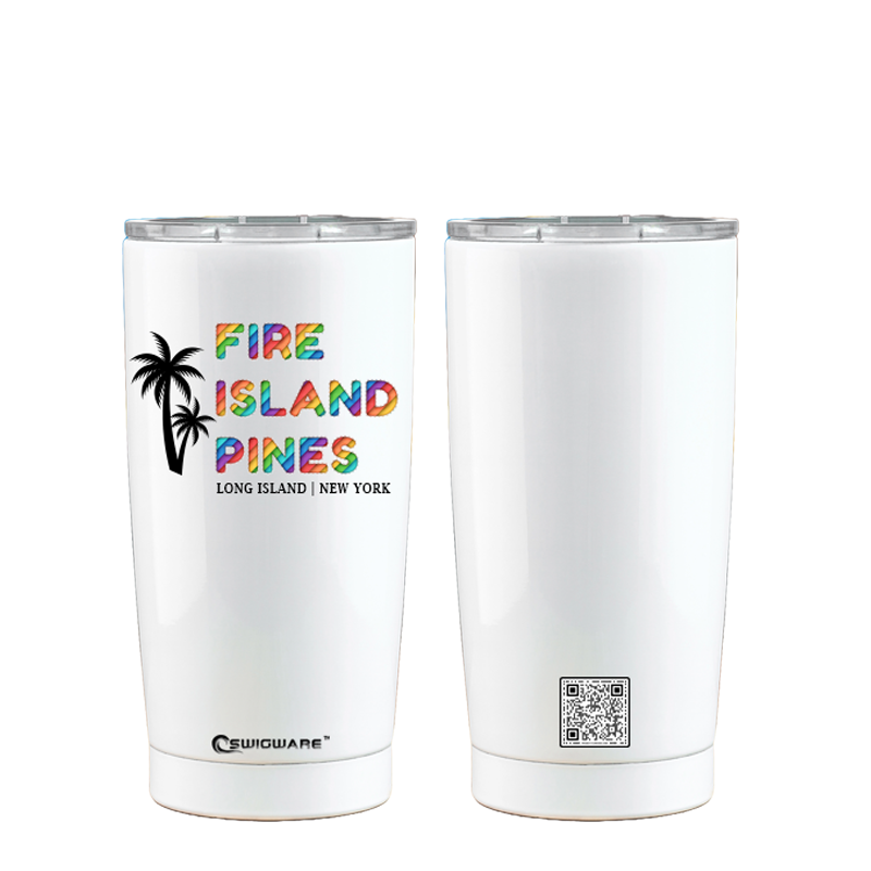Fire Island PinesNew York White 20 oz Stainless Steel Tumbler, Keep Cold, Hot, Fits Cup Holder Boating Beach