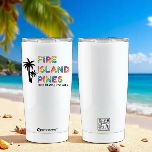 Fire Island Pines New York White 20 oz Stainless Steel Tumbler, Keep Cold, Hot, Fits Cup Holder Boating Beach