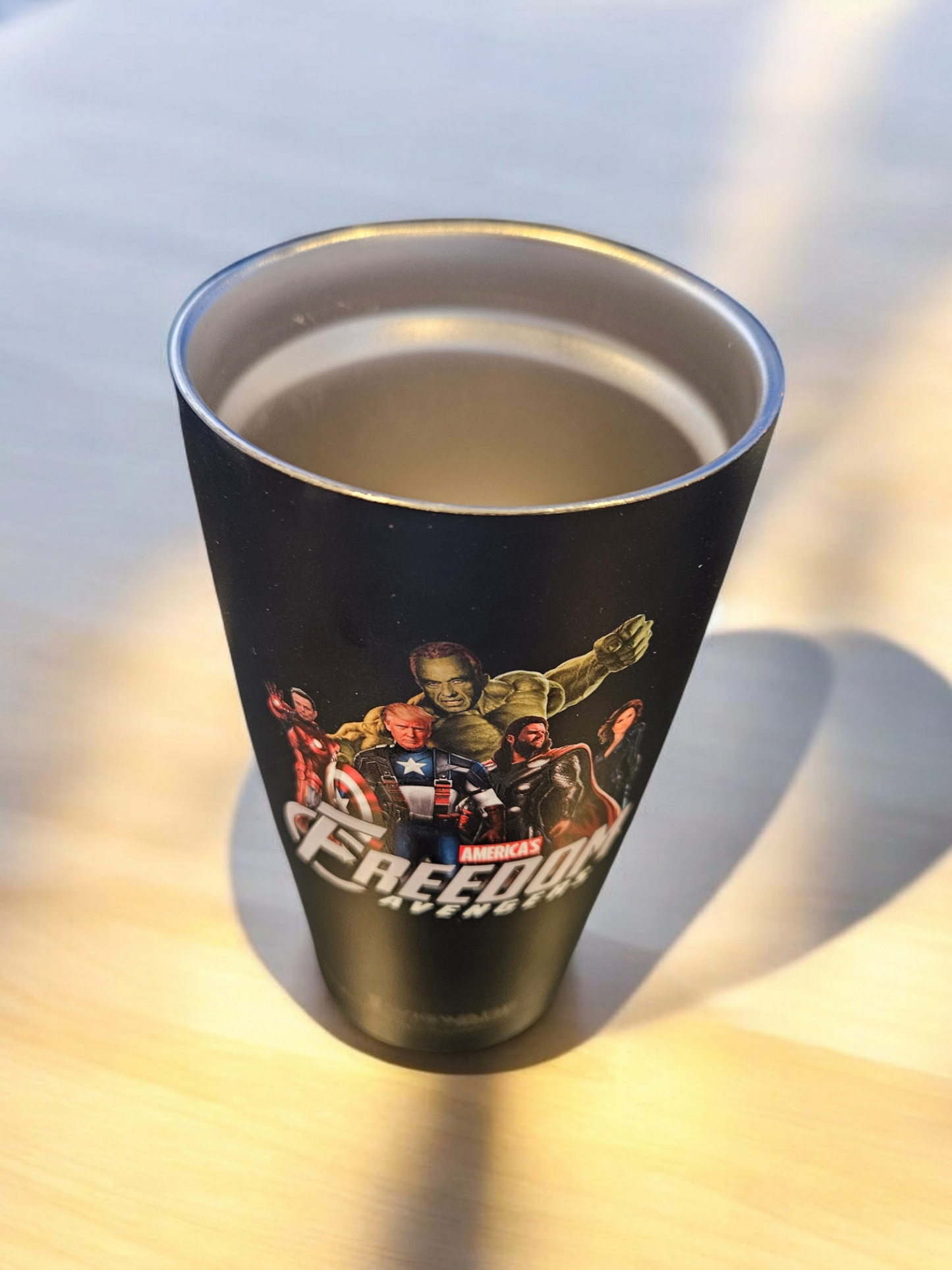 President Trump Avengers JD Vance, Elon Musk, Vivek Ramaswamy, Tulsi Gabbard, Robert F Kennedy Jr Black 20 oz Tumbler