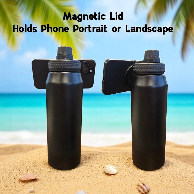 RN Nurse Vibes Magnetic Lid 950 ml Large Capacity Stainless Steel Vacuum Cup, Portable Handle, Sports Water Bottle Black with Magnetic Phone Holder