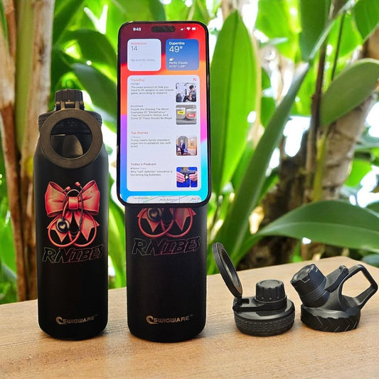 RN Nurse Vibes Magnetic Lid 950 ml Large Capacity Stainless Steel Vacuum Cup, Portable Handle, Sports Water Bottle Black with Magnetic Phone Holder