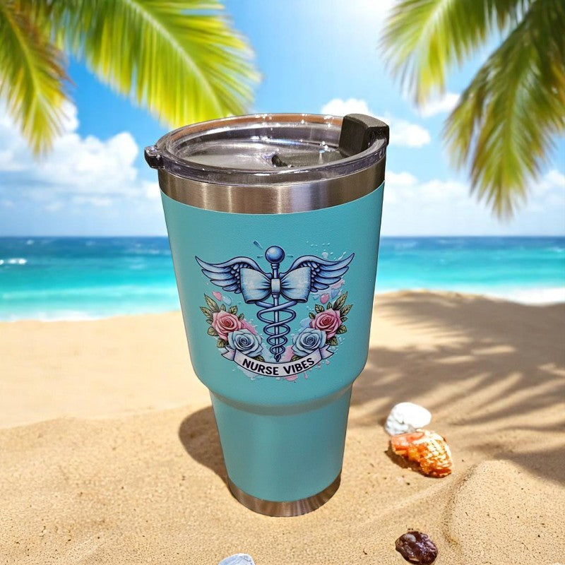 Nurse Vibes 30 oz Stainless Steel Double Wall Insulated Stay Hot Stay Cold Tumbler Cup