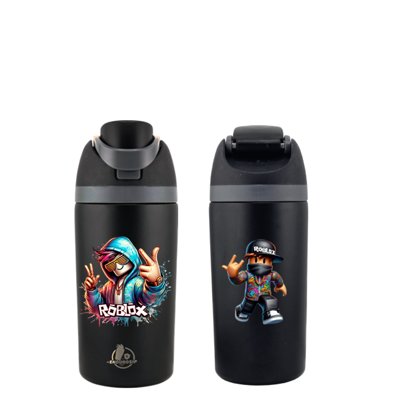 Roblox 16 oz Fruit Bottle – Black | Dual-Sip Straw & Gulp Lid | Double-Sided 3D UVDTF Permastickers