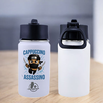 EnduroSip® 12 oz Water Bottle – Cappuccino Assassino Italian Brainrot | Pink & White UVDTF 3D Permasticker