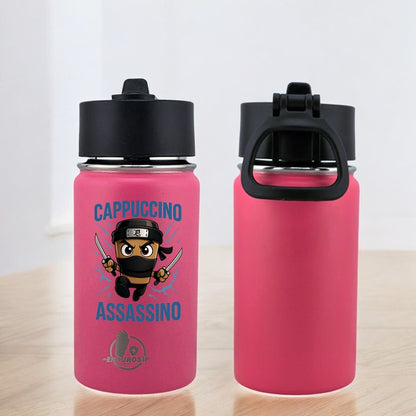EnduroSip® 12 oz Water Bottle – Cappuccino Assassino Italian Brainrot | Pink & White UVDTF 3D Permasticker