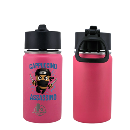 EnduroSip® 12 oz Water Bottle – Cappuccino Assassino Italian Brainrot | Pink & White UVDTF 3D Permasticker