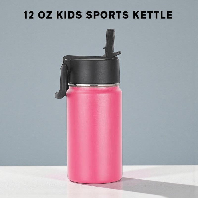 12 oz Kids Sports Kettle – Designed for Kids | Double-Wall Vacuum Insulated, BPA-Free Leak-Proof Lid, 18/8 Stainless Steel (Black/White/Pink/Blue) from Endurosip