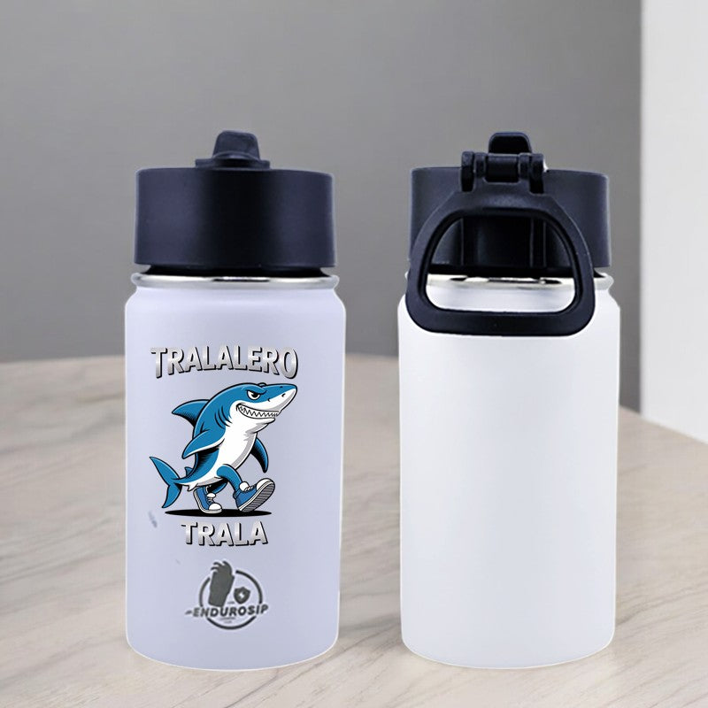 EnduroSip® 12 oz Water Bottle – Tralalero Trala Italian Brainrot | Black, Blue, White & Pink UVDTF 3D Permasticker