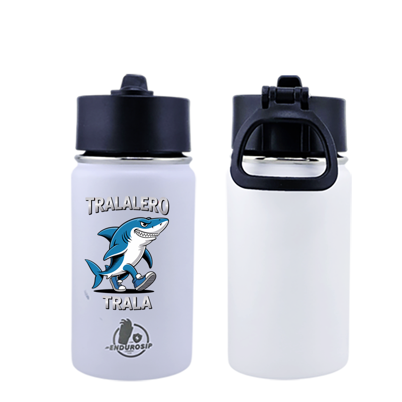 EnduroSip® 12 oz Water Bottle – Tralalero Trala Italian Brainrot | Black, Blue, White & Pink UVDTF 3D Permasticker