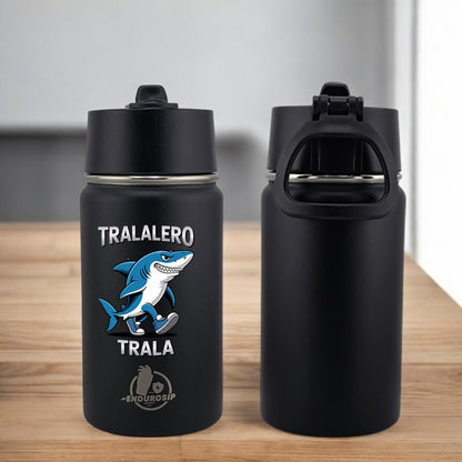 EnduroSip® 12 oz Water Bottle – Tralalero Trala Italian Brainrot | Black, Blue, White & Pink UVDTF 3D Permasticker