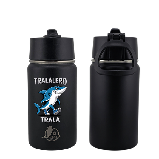 EnduroSip® 12 oz Water Bottle – Tralalero Trala Italian Brainrot | Black, Blue, White & Pink UVDTF 3D Permasticker
