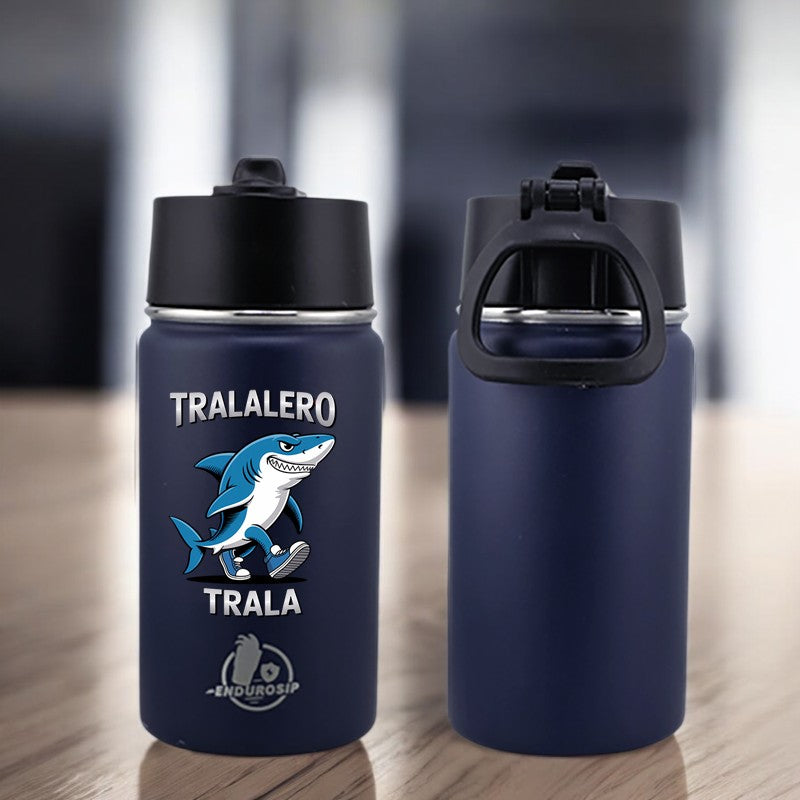 EnduroSip® 12 oz Water Bottle – Tralalero Trala Italian Brainrot | Black, Blue, White & Pink UVDTF 3D Permasticker