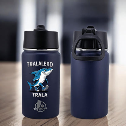 EnduroSip® 12 oz Water Bottle – Tralalero Trala Italian Brainrot | Black, Blue, White & Pink UVDTF 3D Permasticker