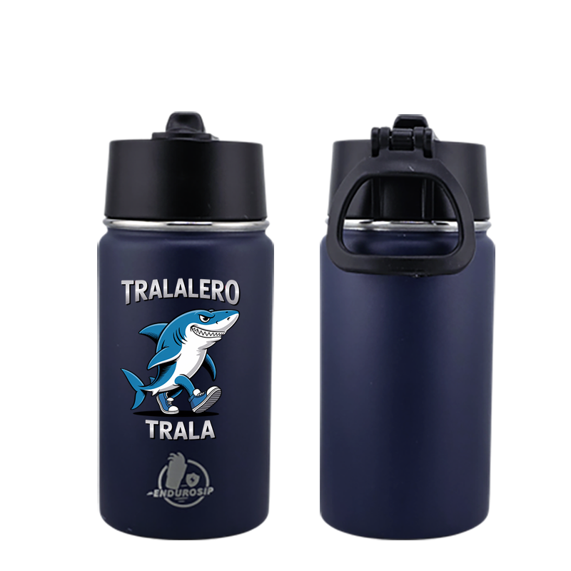 EnduroSip® 12 oz Water Bottle – Tralalero Trala Italian Brainrot | Black, Blue, White & Pink UVDTF 3D Permasticker