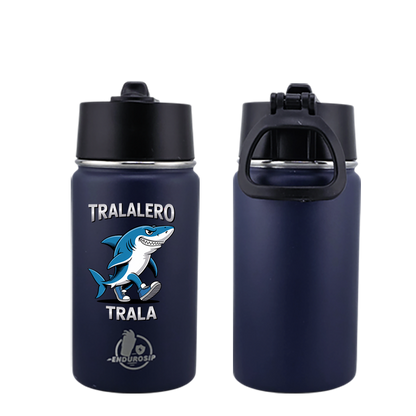 EnduroSip® 12 oz Water Bottle – Tralalero Trala Italian Brainrot | Black, Blue, White & Pink UVDTF 3D Permasticker
