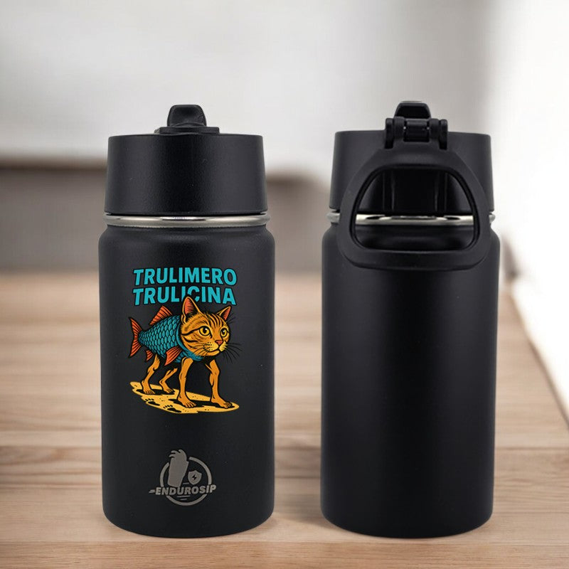 EnduroSip® 12 oz Water Bottle – Trulimero Trulicina Italian Brainrot | Black & White UVDTF 3D Permasticker