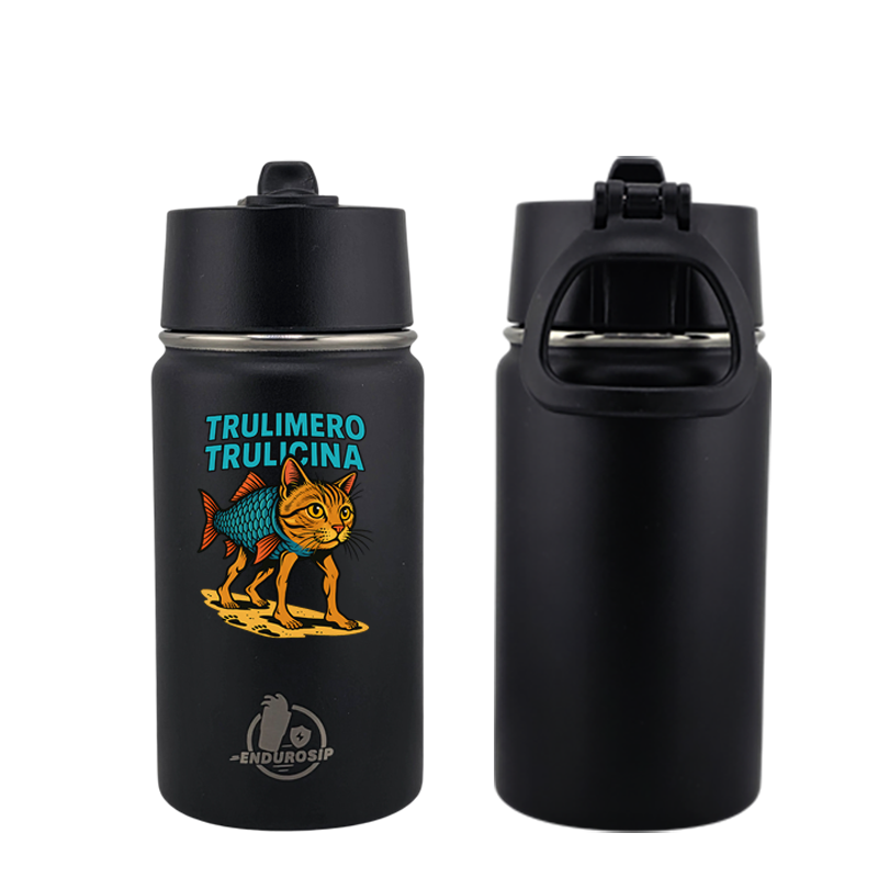 EnduroSip® 12 oz Water Bottle – Trulimero Trulicina Italian Brainrot | Black & White UVDTF 3D Permasticker