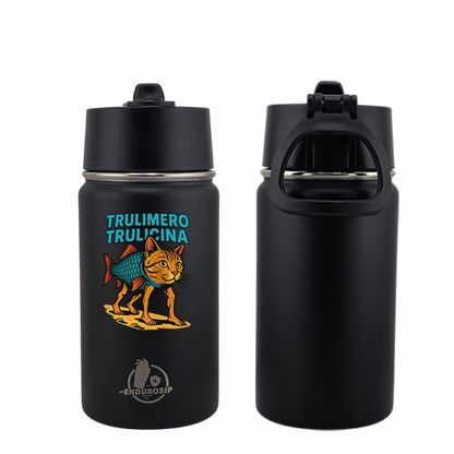 EnduroSip® 12 oz Water Bottle – Trulimero Trulicina Italian Brainrot | Black & White UVDTF 3D Permasticker