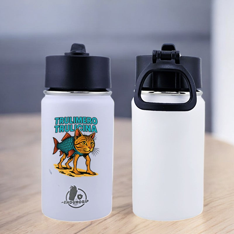EnduroSip® 12 oz Water Bottle – Trulimero Trulicina Italian Brainrot | Black & White UVDTF 3D Permasticker