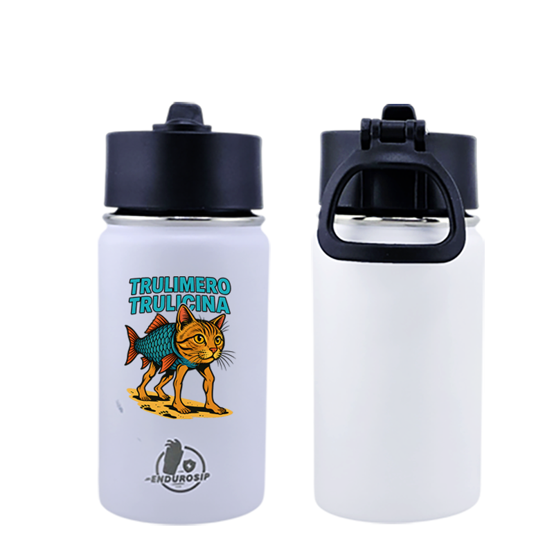 EnduroSip® 12 oz Water Bottle – Trulimero Trulicina Italian Brainrot | Black & White UVDTF 3D Permasticker