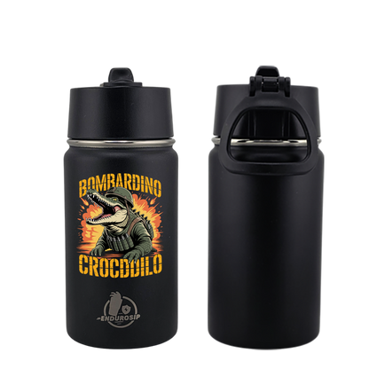 EnduroSip® 12 oz Water Bottle – Bombardiro Crocodilo Italian Brainrot | Single-Sided UVDTF 3D Permasticker in 4 colors