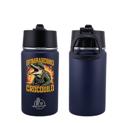 EnduroSip® 12 oz Water Bottle – Bombardiro Crocodilo Italian Brainrot | Single-Sided UVDTF 3D Permasticker in 4 colors