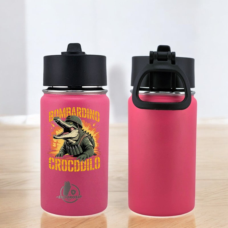 EnduroSip® 12 oz Water Bottle – Bombardiro Crocodilo Italian Brainrot | Single-Sided UVDTF 3D Permasticker in 4 colors