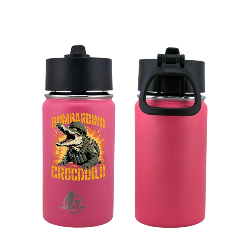 EnduroSip® 12 oz Water Bottle – Bombardiro Crocodilo Italian Brainrot | Single-Sided UVDTF 3D Permasticker in 4 colors