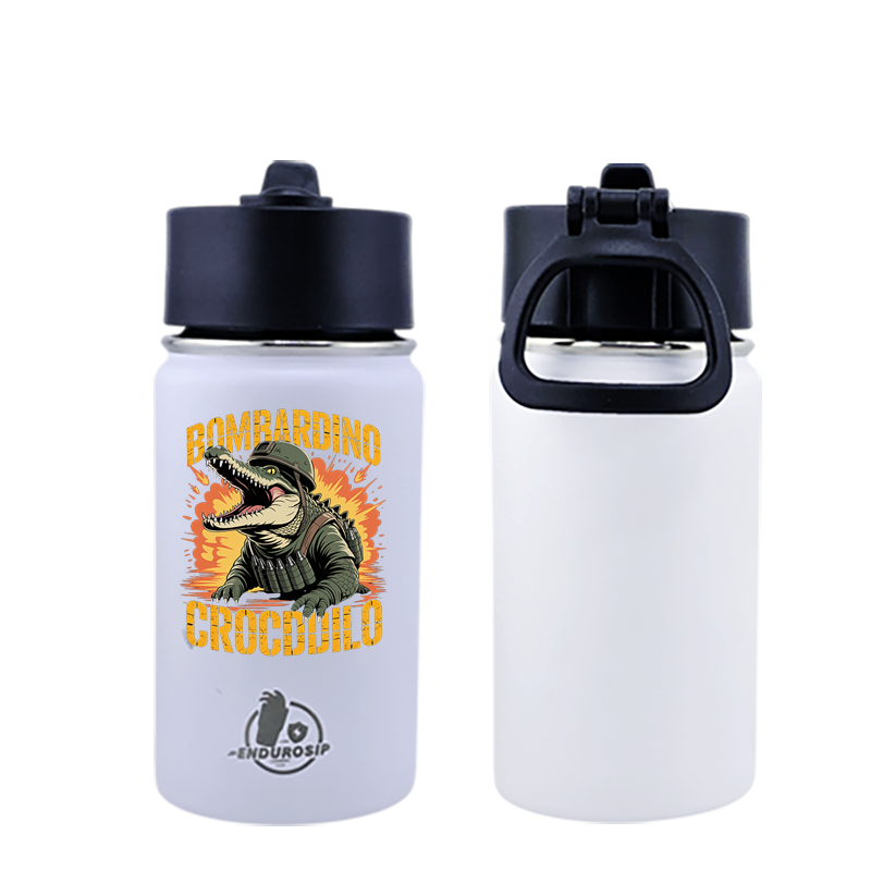 EnduroSip® 12 oz Water Bottle – Bombardiro Crocodilo Italian Brainrot | Single-Sided UVDTF 3D Permasticker in 4 colors