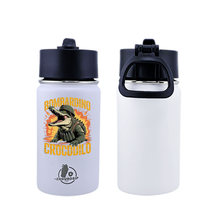 EnduroSip® 12 oz Water Bottle – Bombardiro Crocodilo Italian Brainrot | Single-Sided UVDTF 3D Permasticker in 4 colors