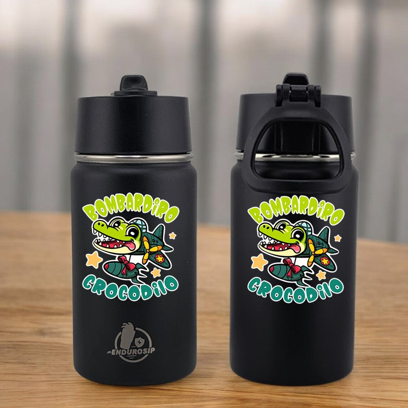 EnduroSip® 12 oz Water Bottle – Bombardiro Crocodilo Italian Brainrot | Double-Sided UVDTF 3D Permastickers
