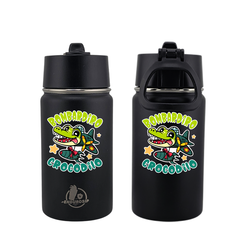 EnduroSip® 12 oz Water Bottle – Bombardiro Crocodilo Italian Brainrot | Double-Sided UVDTF 3D Permastickers