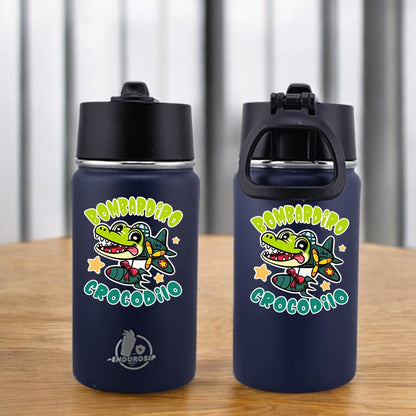 EnduroSip® 12 oz Water Bottle – Bombardiro Crocodilo Italian Brainrot | Double-Sided UVDTF 3D Permastickers