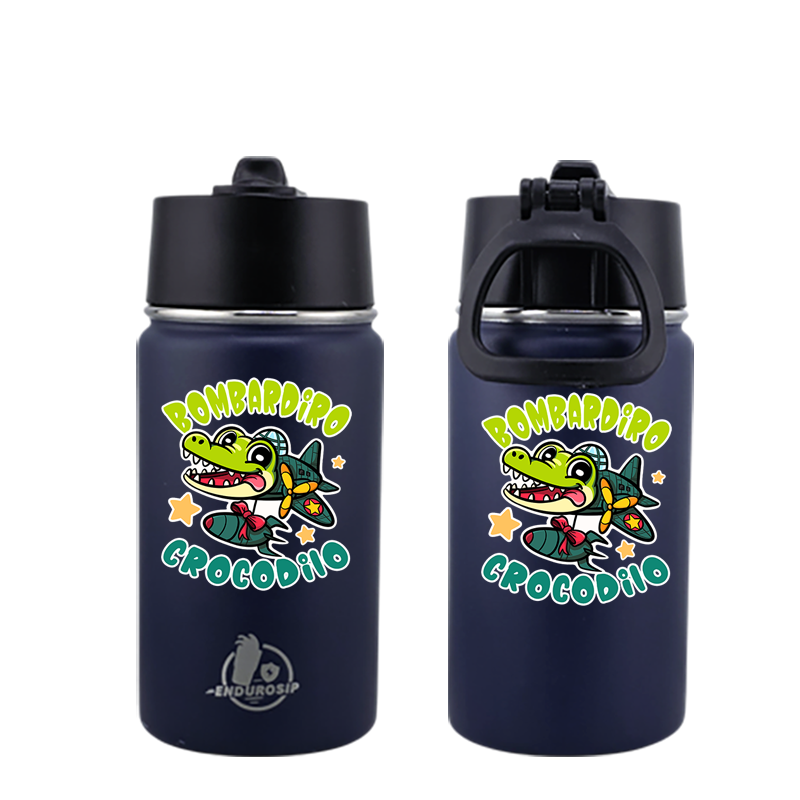 EnduroSip® 12 oz Water Bottle – Bombardiro Crocodilo Italian Brainrot | Double-Sided UVDTF 3D Permastickers