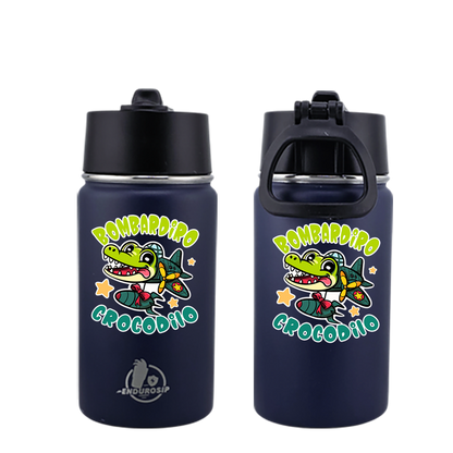 EnduroSip® 12 oz Water Bottle – Bombardiro Crocodilo Italian Brainrot | Double-Sided UVDTF 3D Permastickers