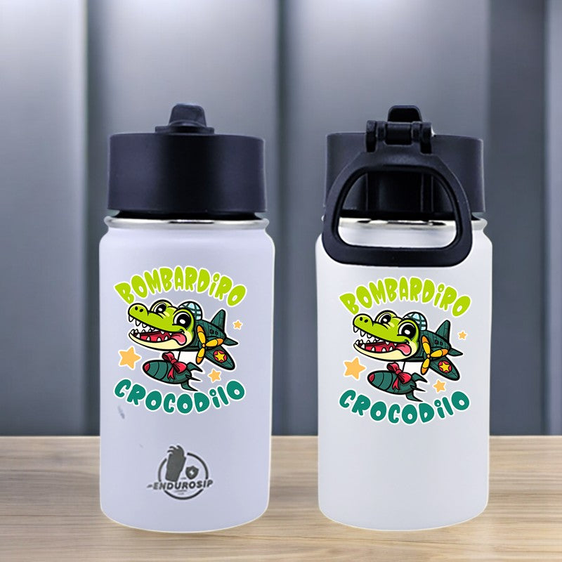 EnduroSip® 12 oz Water Bottle – Bombardiro Crocodilo Italian Brainrot | Double-Sided UVDTF 3D Permastickers