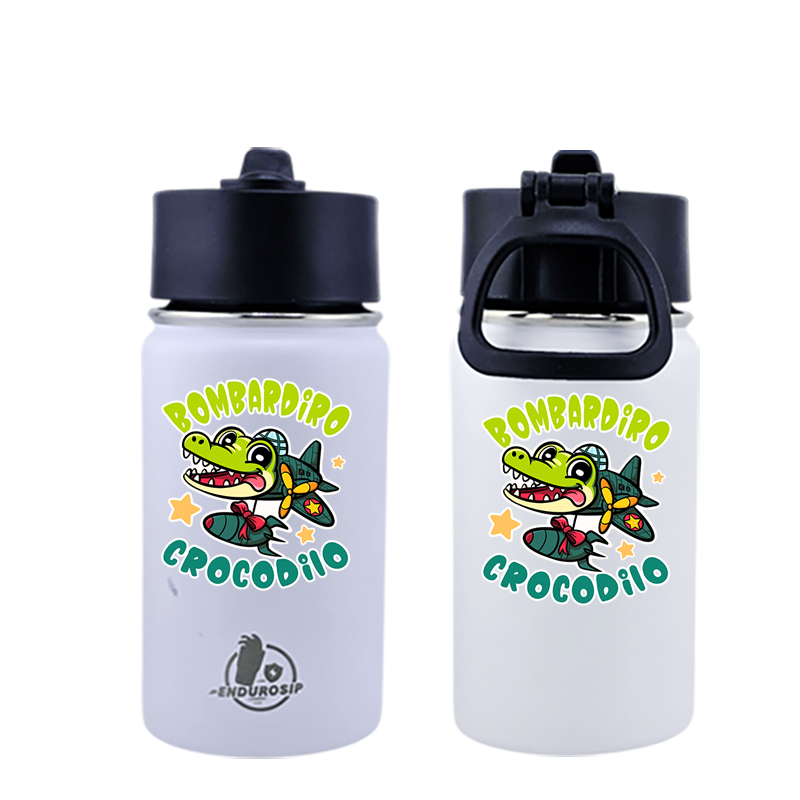 EnduroSip® 12 oz Water Bottle – Bombardiro Crocodilo Italian Brainrot | Double-Sided UVDTF 3D Permastickers