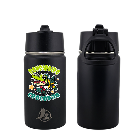 EnduroSip® 12 oz Water Bottle – Bombardiro Crocodilo Italian Brainrot | Single-Sided UVDTF 3D Permastickers