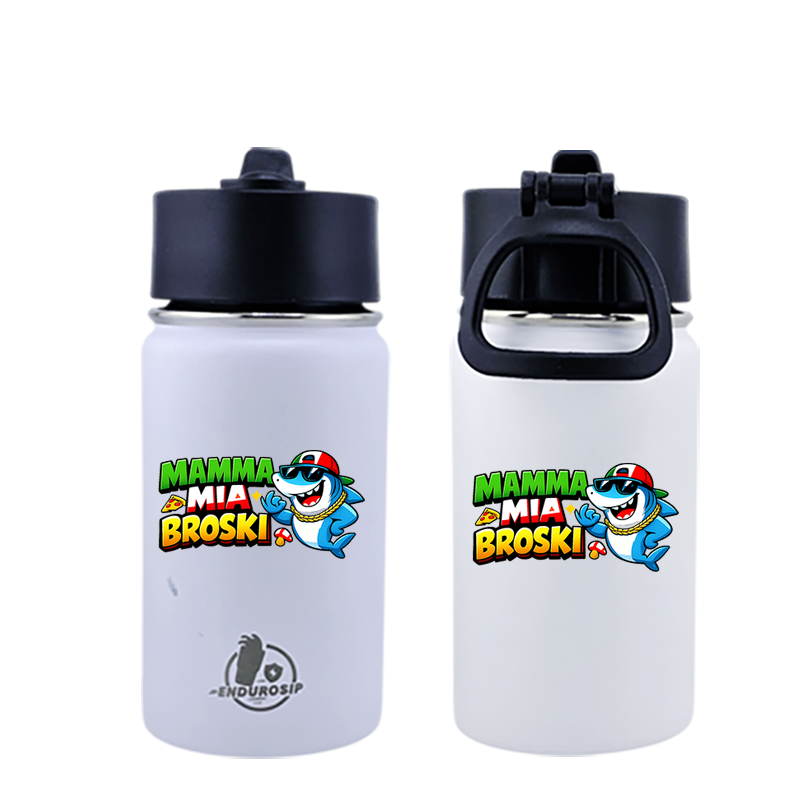 EnduroSip® 12 oz Black Water Bottle – Mamma Mia Broski Italian Brainrot | Double-Sided UVDTF 3D Permastickers