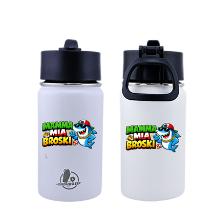 EnduroSip® 12 oz Black Water Bottle – Mamma Mia Broski Italian Brainrot | Double-Sided UVDTF 3D Permastickers