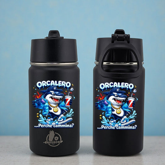 EnduroSip® 12 oz Black Water Bottle – Orcalero “Perché Cammina?” Italian Brainrot | Double-Sided UVDTF 3D Permastickers